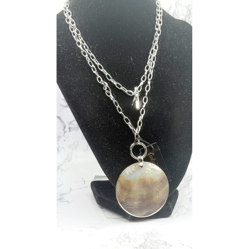 Cookie Lee Shell Necklace Silver Tone Toggle 33" NWT Statement